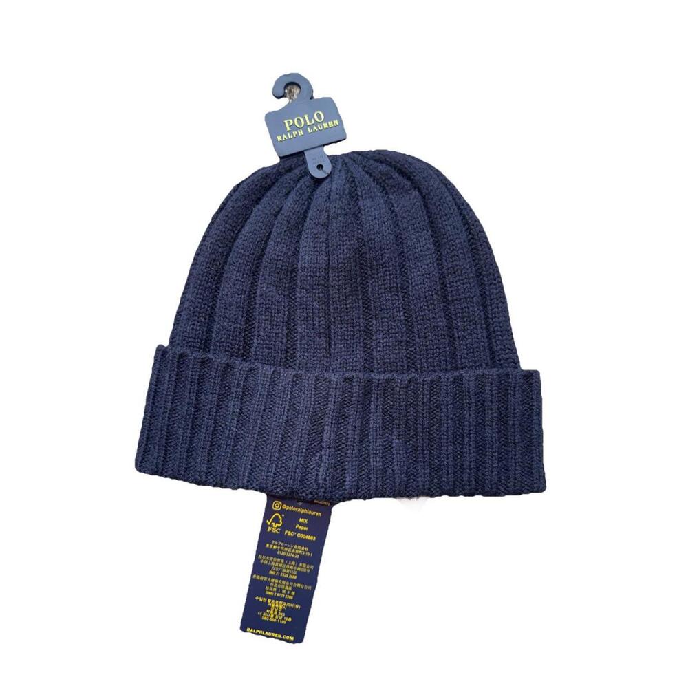 Polo Ralph Lauren Men's Ribbed Beanie Hat - Navy Blue, One Size New - Picture 2 of 2